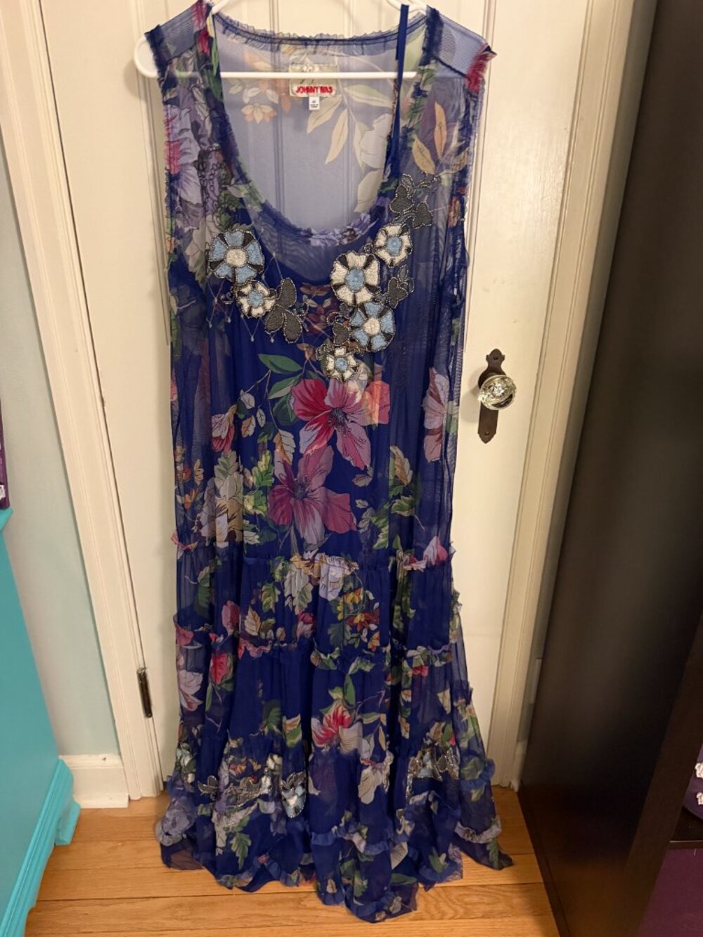 Johnny Was Mazzy Multi Ruffle Maxi Dress – Ullani Blue Floral – 2X / XXL - Picture 5 of 10